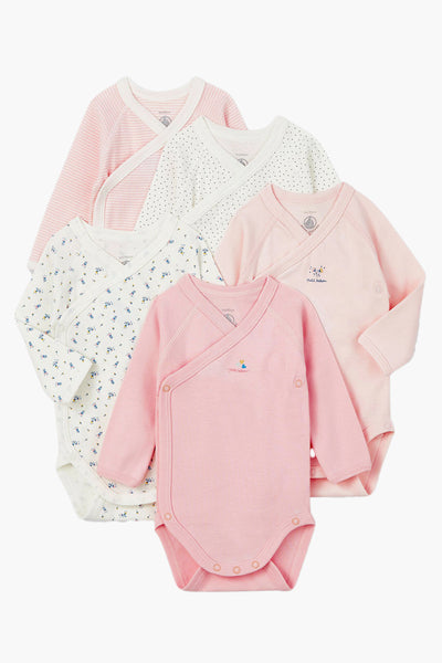 Baby Onesie Petit Bateau 5-Pack Kimono - Pink