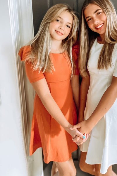Habitual Kids Puff Sleeve Girls Dress - Rust