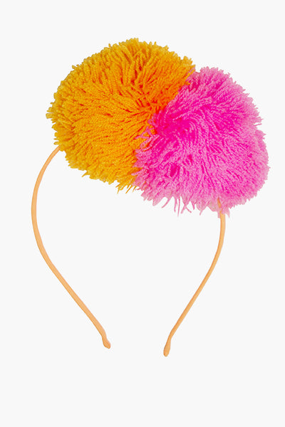 Everbloom Fuzzy Pompom Headband - Orange/Pink