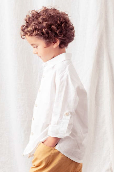 Tocoto Vintage Cotton Linen Boys Shirt - Off White
