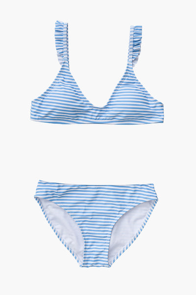 Snapper Rock Powder Blue Sustainable Stripe Frilled Bikini